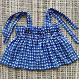 GANNI Murillo Seersucker Gingham Ruffle Top S